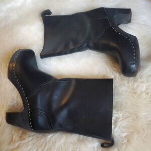 Swedish Hasbeens Toffel Women's 37 / US 7 mid calf wood heel black leather boot